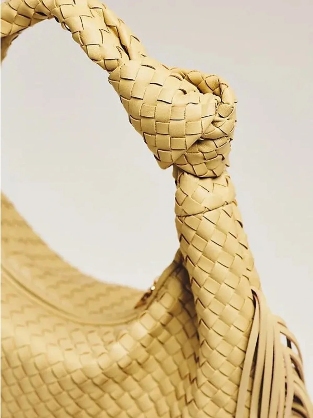 Anthropologie Woven Fringe Hobo Bag in Mustard Yellow